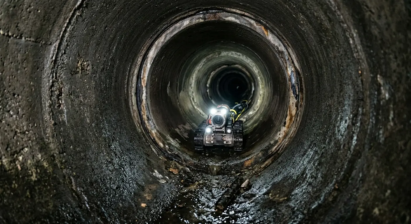 Robotic sewer camera inspecting pipe interior for Drain Snake Service in Darien